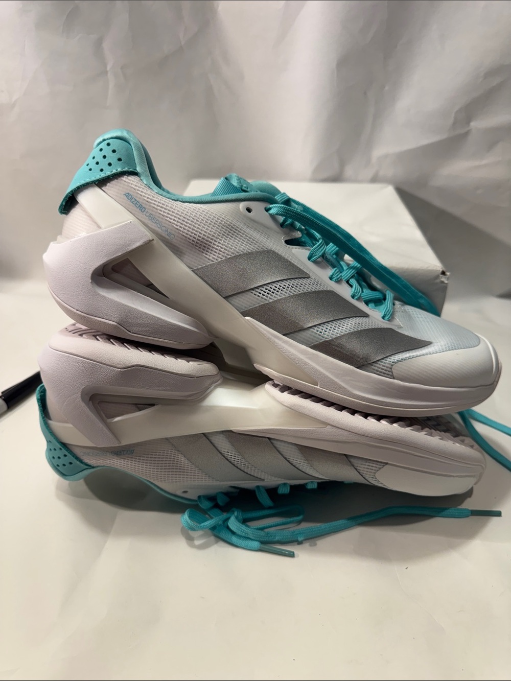 Adidas Adizero Ubersonic 5 Tennis Shoes White Aqua Size 9 NWT